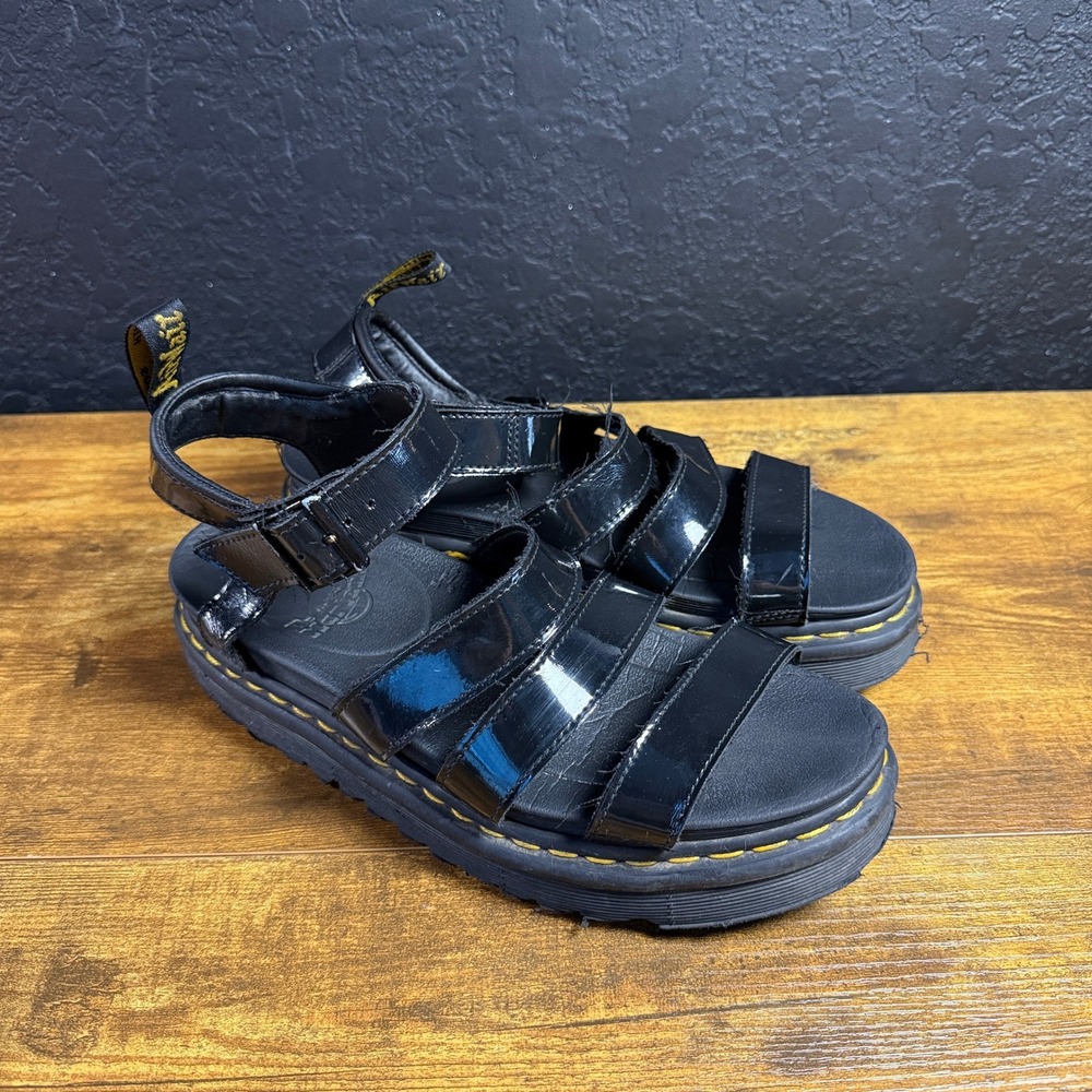 Dr. Martens Blaire AW004 Black Patent Leather Platform Sandals Womens Size 10